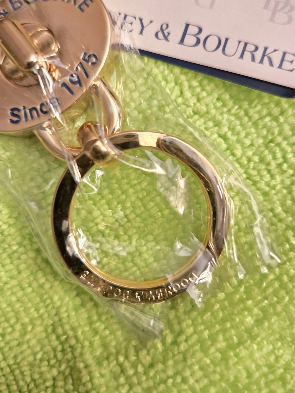 Dooney & Bourke Gold Logo Turnlock Valet Keychain Charm NWT